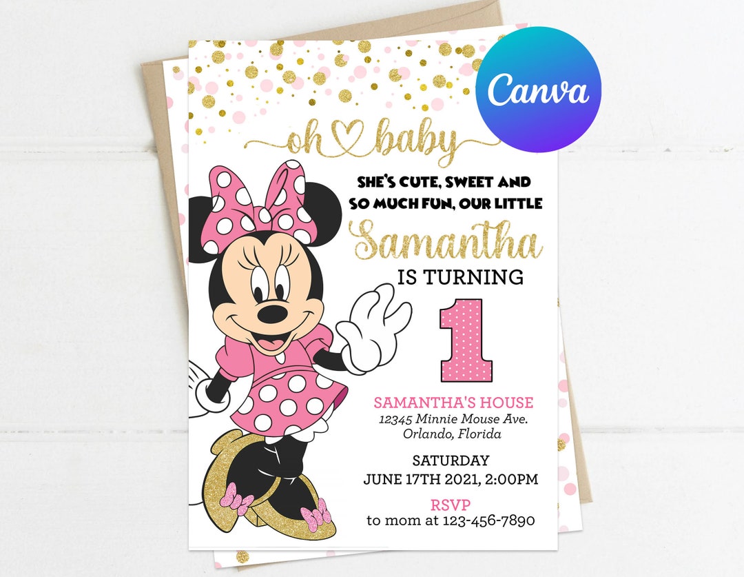 Minnie Mouse First Birthday Invitation Girl Minnie 1st Birthday Party ...