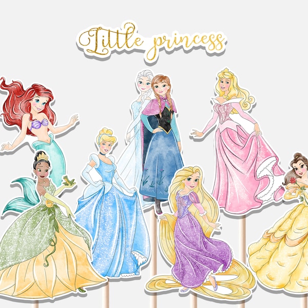 Prinses Centerpieces Eerste Verjaardag Decoratie Goud Royal Rose Girl Magisch Feest Feestdecoratie Uitsparingen Taarttopper Afdrukbaar Digitaal