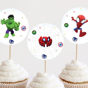 Spidey and His Amazing Friends Birthday Cupcake Toppers Decoration Boy Superhero Party Decor Printable Digital Instant Download