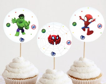Spidey et ses incroyables amis anniversaire Cupcake Toppers décoration garçon super-héros décoration de fête imprimable numérique téléchargement immédiat