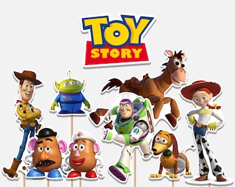 Due centrotavola Infinito e oltre Toy Story Decorazione di compleanno Giocattolo Woody Buzz Decorazioni per feste per bambini Ritagli Torta Topper stampabile digitale