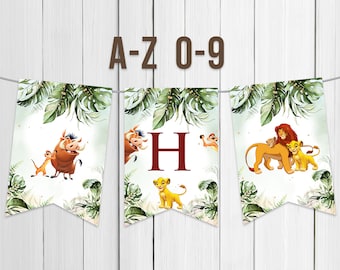 Banner stampabile lettere dalla A alla Z re leone primo compleanno ragazzo Hakuna Matata decorazione Simba Pumbaa Timone Nala Download immediato digitale