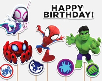 Spidey and His Amazing Friends Centerpieces Birthday Decoration Boy Superhero Party Decoration Cutouts Cake Topper Printable Digital