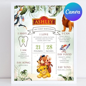 König der Löwen zum ersten Geburtstag Meilenstein Schild Junge Hakuna Matata Simba Pumbaa Timone Meilenstein Zeichen Dekoration Digital druckbare bearbeitbare Vorlage