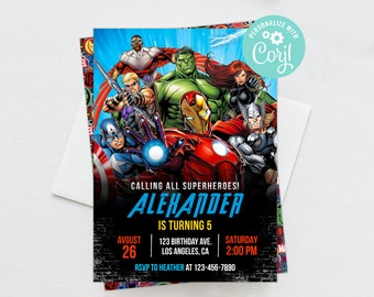 Avengers Birthday Invitation Boy Editable Template Instant Download Superheros Theme Birthday Party Invite Digital or Printed Invites