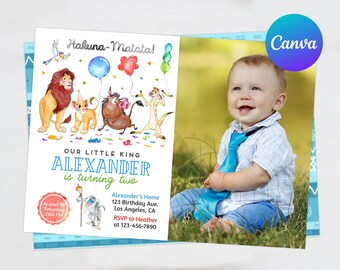 Lion King Second Birthday Invitation Boy Hakuna Matata Simba Pumbaa Timon Jungle Editable Template Instant Download Digital Printed Invite