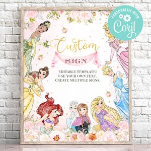 Princess First Birthday Custom Sign Gold Royal Rose Girl Celebration Magical Party Outdoor Yard Sign Digital Editable Template Printable