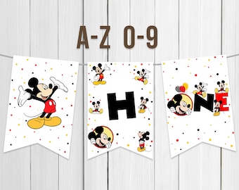 Printable Banner Letters A to Z Mickey Mouse First Birthday Boy Mickey 1st Birthday Party Decoration Digital Instant Download