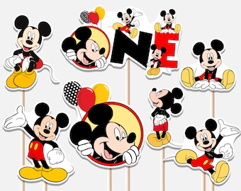 Mickey Mouse Centerpieces First Birthday Decoration Boy Mickey 1st Birthday Party Decor Cutouts Cake Topper Printable Digital