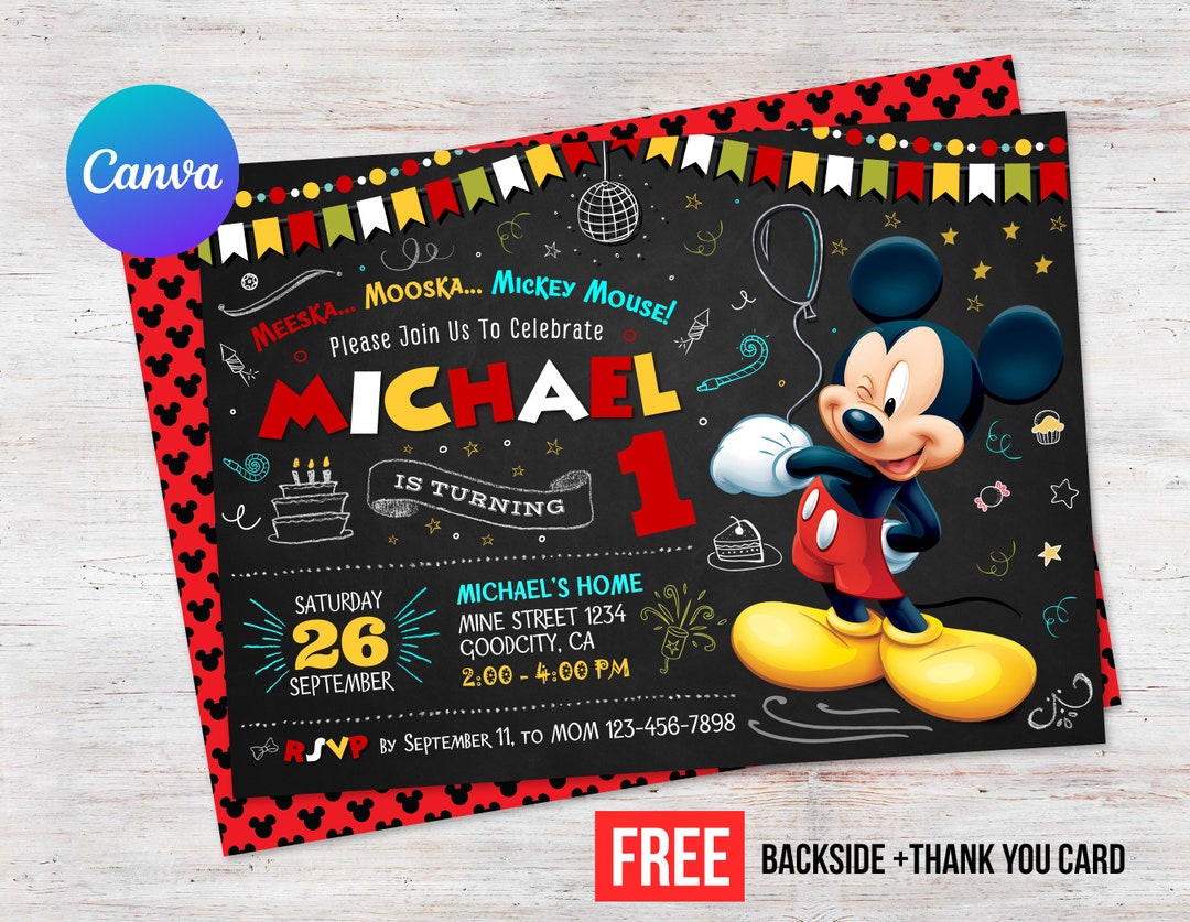 Mickey Mouse First Birthday Invitation Boy Instant Download Thank You ...