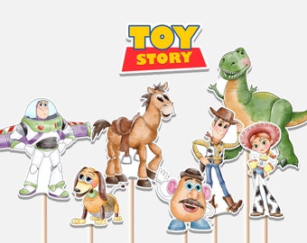 Due centrotavola Infinito e oltre Toy Story Decorazione di compleanno Giocattolo Woody Buzz Decorazioni per feste per bambini Ritagli Torta Topper stampabile digitale