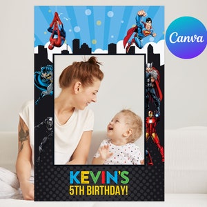 Superheld Geburtstag Photo Booth Decor Boy Avengers Party Fotorahmen Dekoration Digital bearbeitbare Vorlage Druckbar