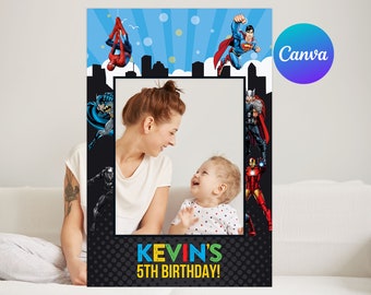 Superhero Birthday Photo Booth Decor Boy Avengers Party Photo Frame Decoration Digital Editable Template Printable