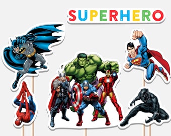 Centrotavola di supereroi Decorazione di compleanno Boy Avengers Decorazione di festa Ritagli Cake Topper stampabile digitale