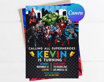 Superheld Geburtstagseinladung Junge Avengers Party Laden Dekoration Druckbare Bearbeitbare Vorlage Digital gedruckt