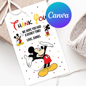 Mickey Mouse First Birthday Thank You Tags Printable Boy Mickey 1st Birthday Party Decoration Favor Tag Decor Editable Template