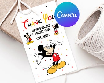 Mickey Mouse First Birthday Thank You Tags Printable Boy Mickey 1st Birthday Party Decoration Favor Tag Decor Editable Template