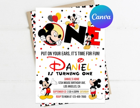 Mickey Mouse 1st Birthday Invitation Template