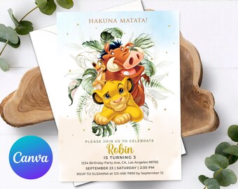 Lion King Birthday Invitation Boy Hakuna Matata Simba Pumbaa Timone Jungle Editable Template Instant Download Digital Printed Invite