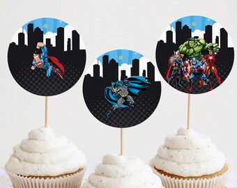 Superhero Birthday Cupcake Toppers Decoration Boy Avengers Party Decoration Printable Digital Instant Download