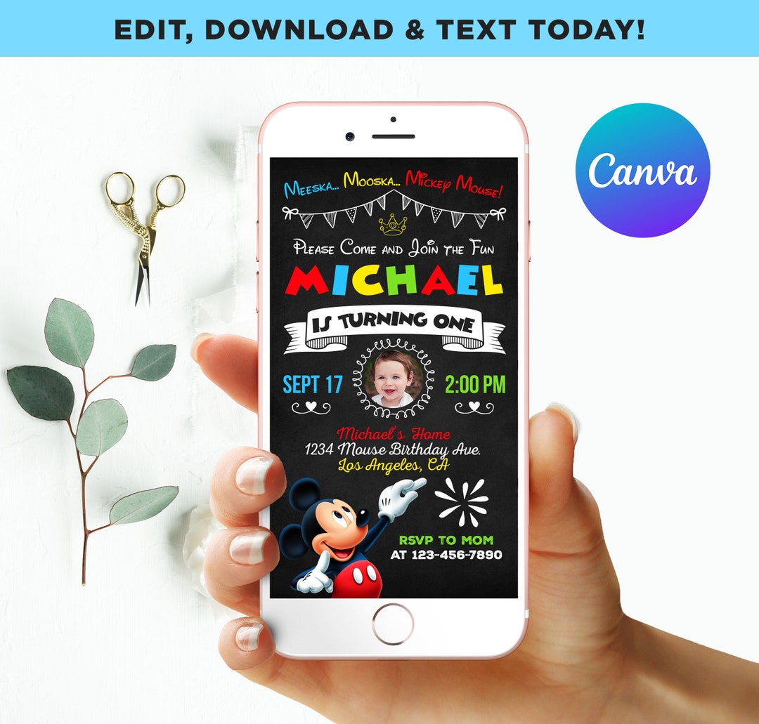 Mickey Mouse Birthday Invitation Boy Photo Picture Mobile Phone Text ...