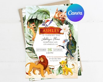 Lion King First Birthday Invitation Boy Hakuna Matata Simba Pumbaa Timone Jungle Editable Template Instant Download Digital Printed Invite