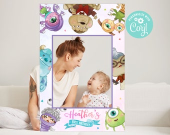 Monsters University First Birthday Photo Booth Decor Boo Our Little Monster Is Turning One Photo Frame Digital Editable Template Printable