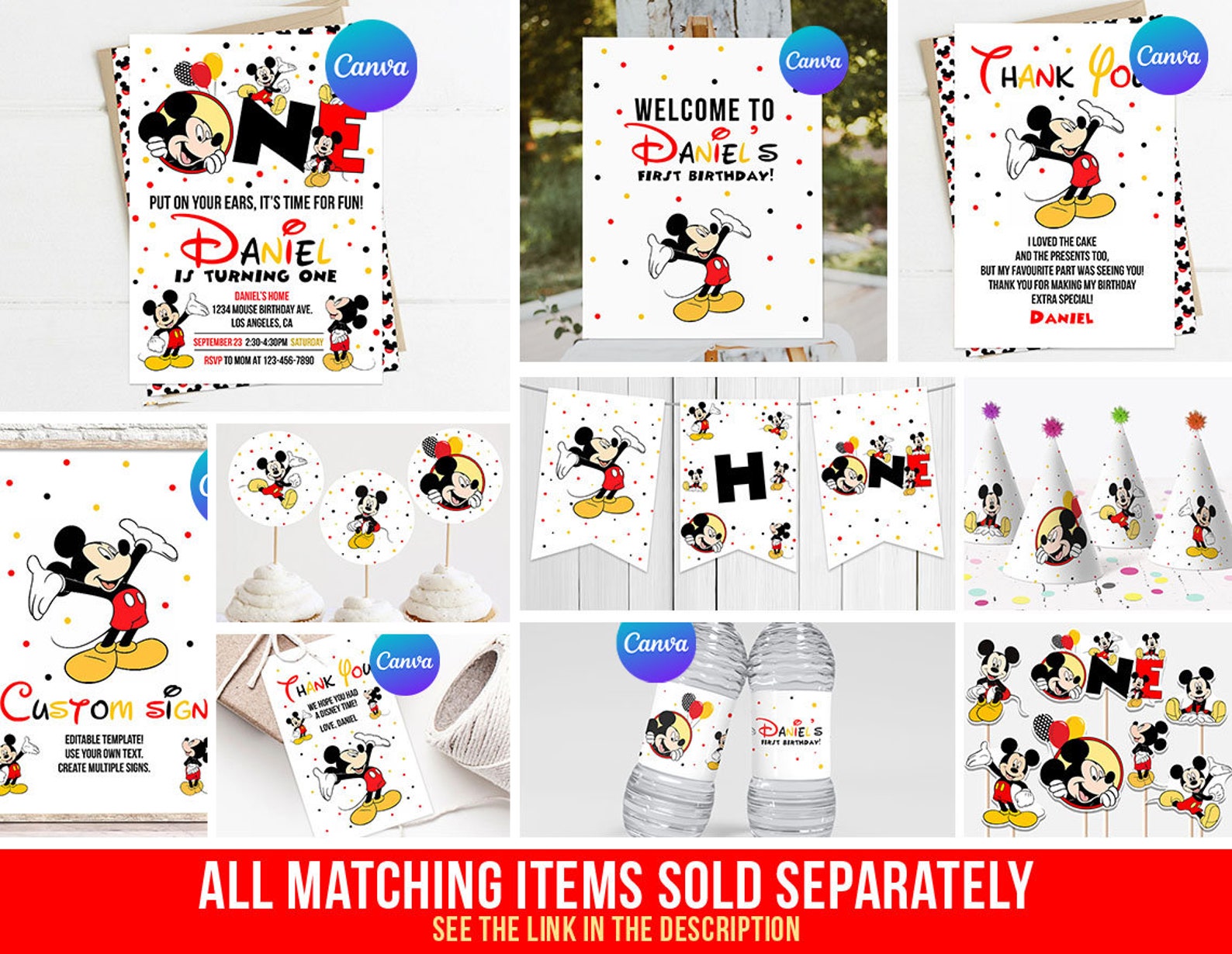 Mickey Mouse First Birthday Gable Box Labels Boy Favor Box Sticker ...