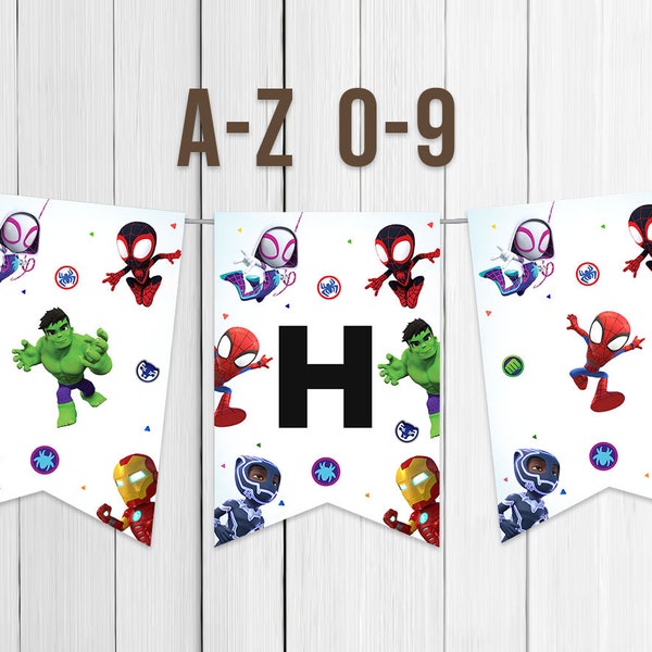 Printable Banner Letters A to Z Spidey and His Amazing Friends Boy Superhero Party Decoration Digital Instant Download
