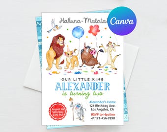 Lion King Second Birthday Invitation Boy Hakuna Matata Simba Pumbaa Timon Jungle Editable Template Instant Download Digital Printed Invite