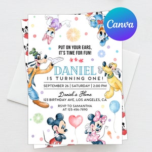 Mickey Mouse Clubhouse First Birthday Invitation Boy 1st Birthday Party Editable Template Digital or Printed Invites