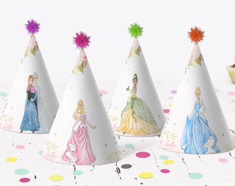 Princess First Birthday Party Hat Decoration Gold Royal Rose Girl Magical Celebration Decor Digital Instant Download Printable Template