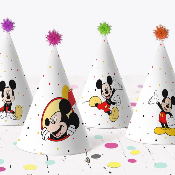 Mickey Mouse First Birthday Party Hat Decoration Boy Mickey 1st Birthday Party Decor Digital Printable Template