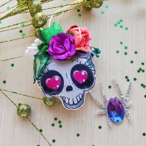Mexican skull, Skull ornament, Skull halloween flowers, Halloween Skull decor