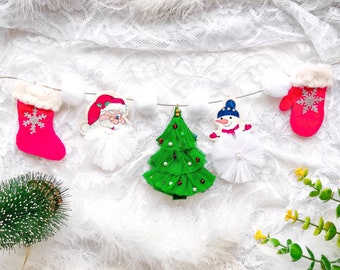 Guirnalda de Navidad, escribano del árbol de Navidad, colgante de la pared de Navidad, guirnalda de Papá Noel, escribano de fieltro, guirnalda de mini mitones, decoración de repisa