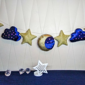 Gold star garland, Moon garland, Felt gold star, Moon and star garland, Felt nursery decorations, Star felt ornament