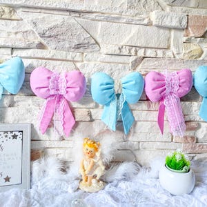 Bow garland baby shower, Pink and blue Bow garland baby shower, Gender party decor garland, Pink and blue Bow nursery decor
