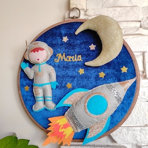 Space nursery decor, Outer space wall hanging decor for kids, Space baby mobile, Rocket and the moon kids room decor
