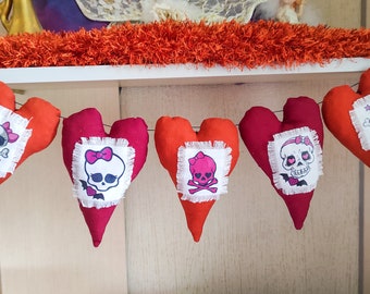 Halloween heart garland, Halloween pink Decor, Halloween garland Skull, Halloween heart Skull, Halloween pink Skull, Halloween heart