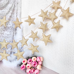 Gold star garland, Star glitter garland, Space kids room decor, Star banner, Star decorations, Star garland.