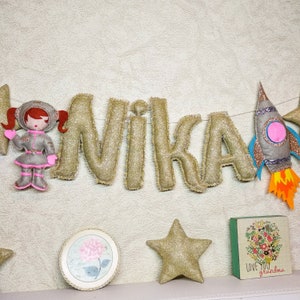 Space name garland, Nursery garland name, Felt name banner, Wall banner,  Space Kids Room, Space banner
