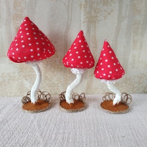 Mushroom decor, Textile Toadstool, Red Toadstool, Fairly Mushroom, Set 3 mushroom