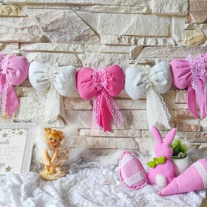 Pink Bow Garland, Bow garland easter, Baby Shower Bow Garland, Nursery Decor with Pink Bow, Baby Shower Bow Garland.