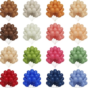 Può includere: Una collezione di 16 mazzi di palloncini in vari colori, tra cui rosso, blu, verde, rosa, arancione, crema, marrone e azzurro. Ogni mazzo contiene circa 12 palloncini.