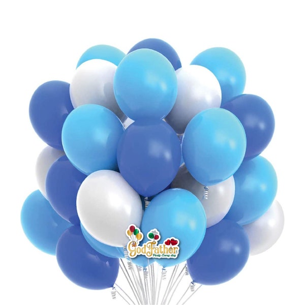 50 Baby shower Balloon set , blue, light blue and white plain metallic balloon set for decoration, baby birthday balloon set 12"inch