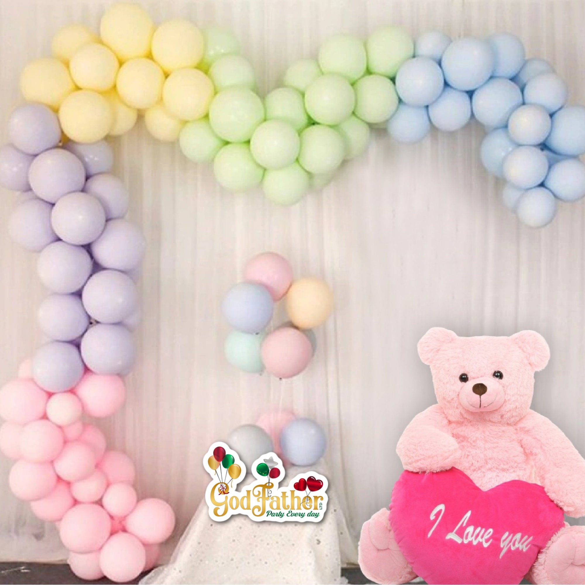 Pastel Rainbow Balloons, Pastel Rainbow 1st Birthday, Pastel