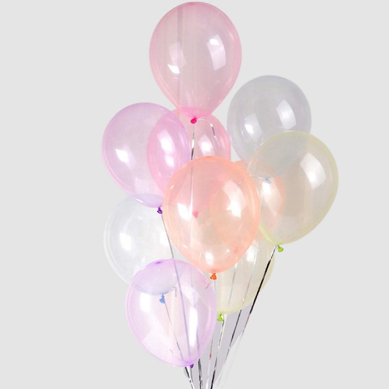 Crystal Clear Bubble Latex Balloon, Transparent Balloons, Pink, Blue, Yellow Green 12 Balloons for Baby Shower, Birthdays, Weddings Decor Multicolor