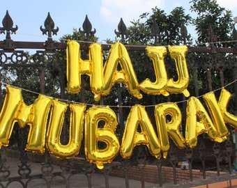 Hajj Mubarak Self-Inflating Bunting Banner Foil Balloon Set For Decoration Islamic Decor Supply