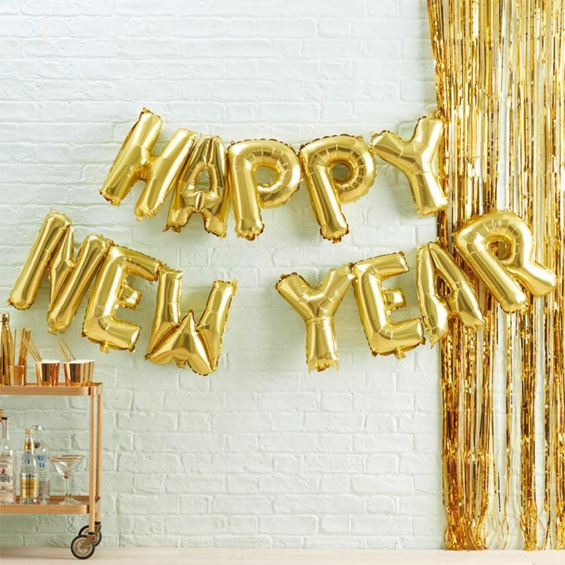 Happy New Year Balloon Banner, Gold Balloons Happy New Year, Happy New