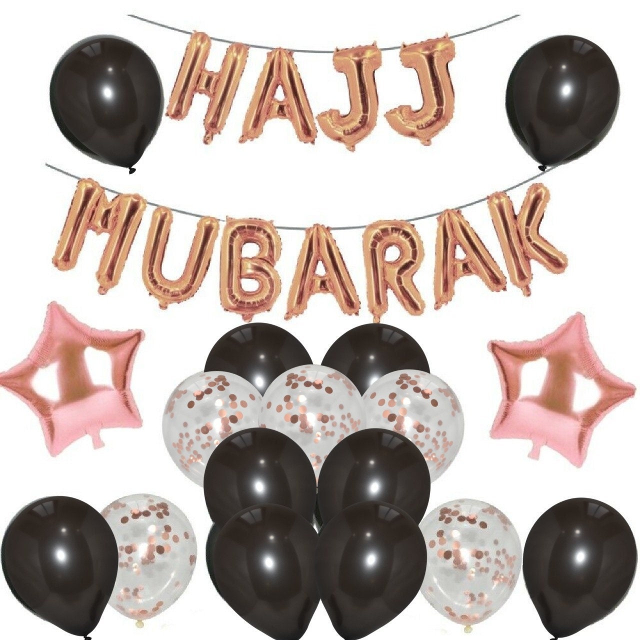 CharmBurst 60-delig Ballonnenpakket Zwart Goud – Met Confetti, Lint En 30 Cm Latex – Perfect Voor Hajj-decoratie, Verjaardag En Feest – 2024 Thema